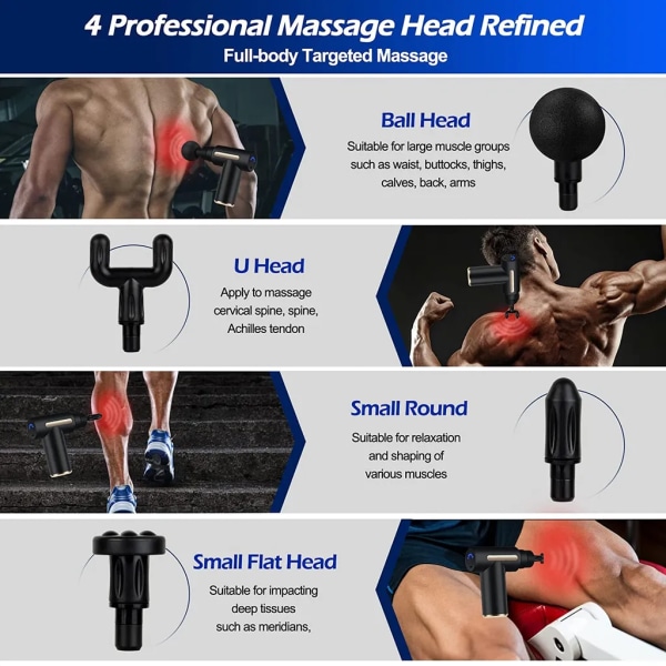 Massagepistol för nacke och axel rygg Elektrisk massagepistol med 4  massagehuvuden och 6-växlad muskelvibrationsanordning 2e77 | Fyndiq