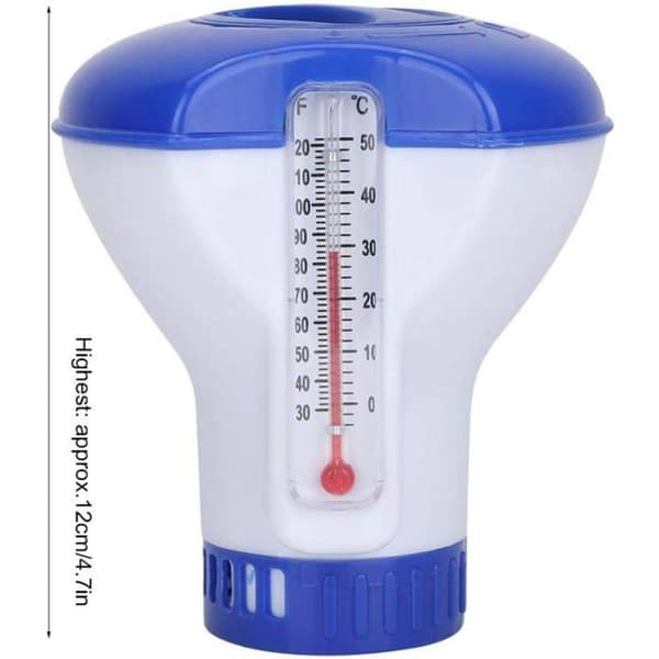 1 Klordispenser, Integrerad termometer, Robust plast, Flytande, För inomhus- och utomhuspooler.