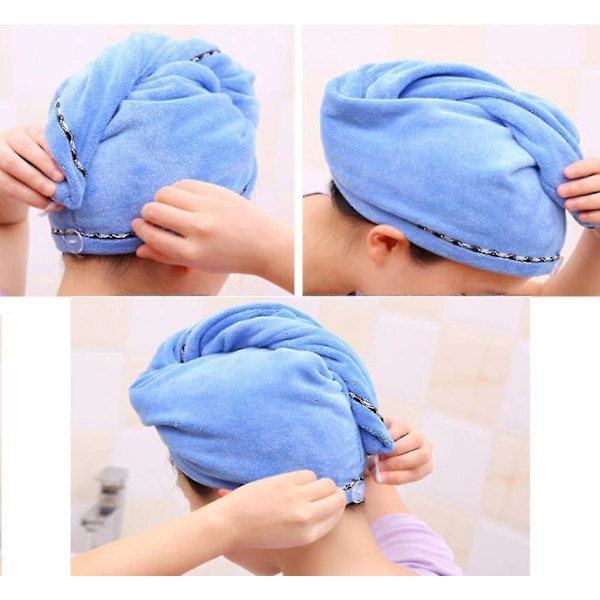 3 st mikrofiberhårhanddukar, handduksset hår turban handduk huvudhandduk med knapp-4
