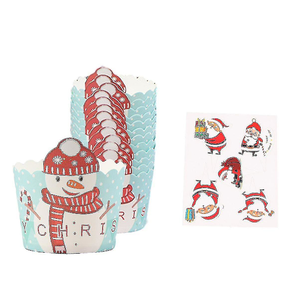 Lilyrose 2 set med julmuffins kakbas värmebeständig tecknad älg snögubbe koppar bakning kakpappersbas（stil2）