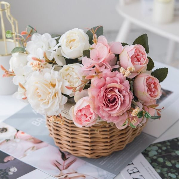 Nordisk bröllop hög simulering bukett?? konstgjord blomma vardagsrumsdekoration gränsöverskridande dekoration plast ros bukett siden blomma (lila)