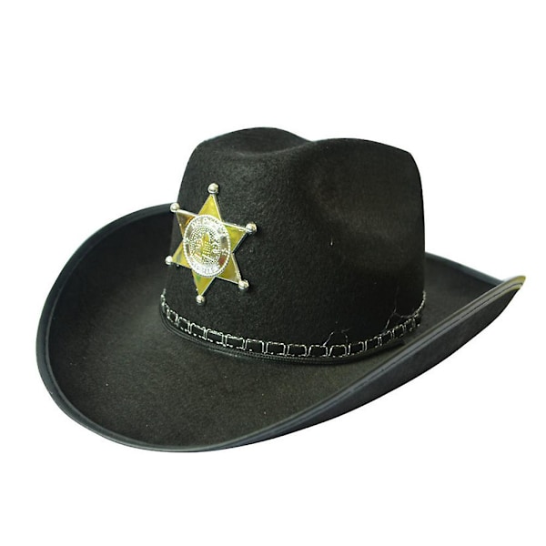 Cowboy Western Wild West Sheriff Hat Fancy Dress Halloween Party Costume (Svart)