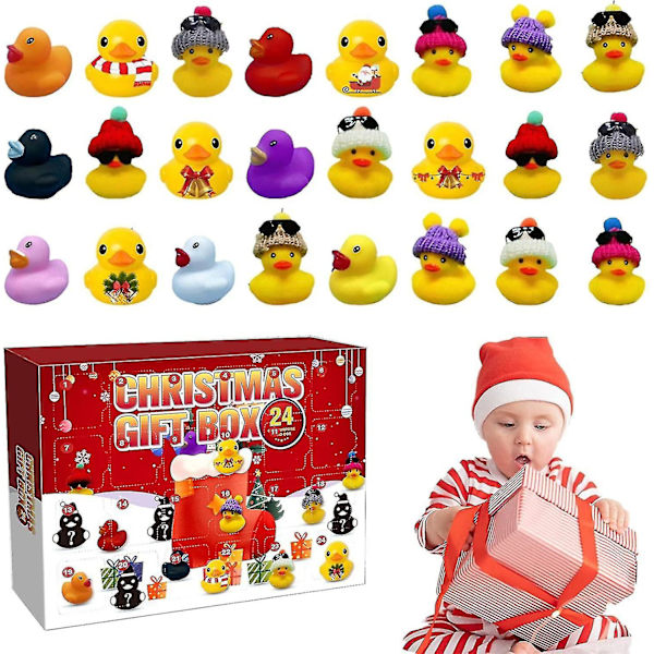 Adventskalender 2022 för toddler, juladventskalender med 24 gummiankor för pojkar Flickor, gummibadleksak Ducky, ankor adventskalender jul