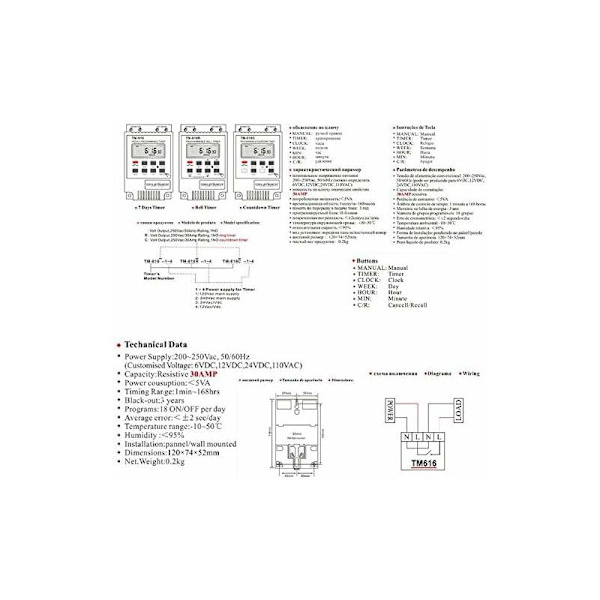 1x TM616 Relæafbryderprogrammer 12V Ugentlig Digital Timer med LCD Digital Display - Hvid