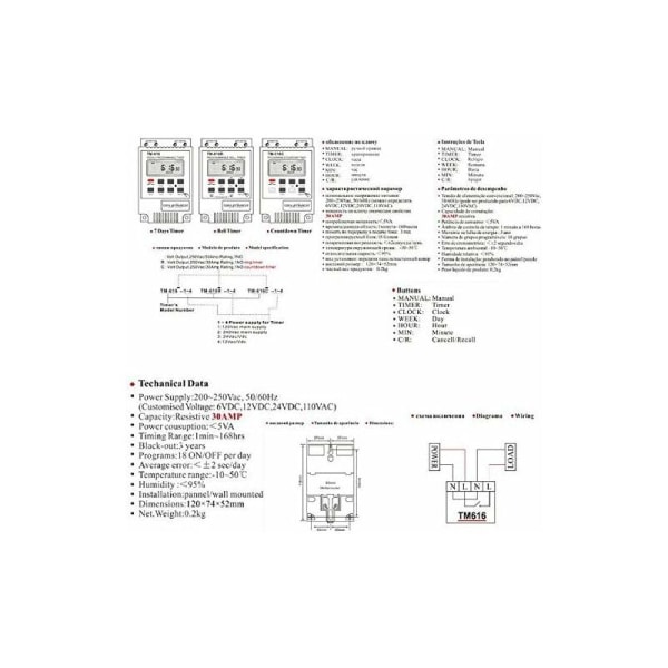 1x TM616-relekytkinohjelmoija 12 V:n sähköinen viikoittainen digitaalinen ajastin digitaalisella LCD-näytöllä - valkoinen