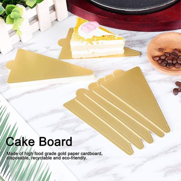 300 st Mini Golden Mousse Cake Board Pappersplatta Dessertbricka Triangulära Cupcakes