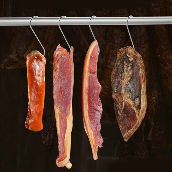 10 stk. S-formede slagterkroge 12 cm rustfrit stål røget krog fisk kød hængende oksekød steg and bacon pølse fisk BBQ slagter (12 mm, 3 mm)