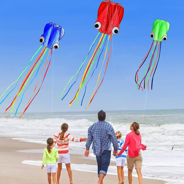 Stora bläckfiskdrakar, 3d-programvara bläckfiskdrakar med svans, lätta att flyga för barn Vuxna Nybörjare, perfekt för strand eller park 4mLila