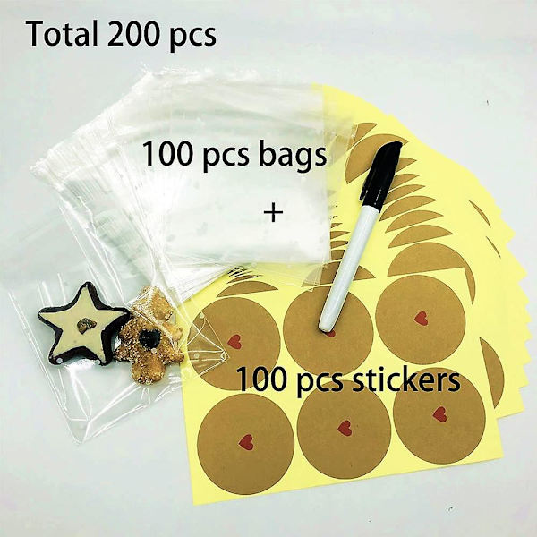 100 st vita prickiga självhäftande cellofanpåsar för godis, kakpåsar, festpåsar för bageri, godis, kakor (3,94 x 3,94 tum, med 100 st