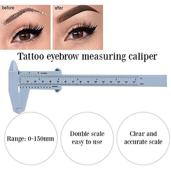 Återanvändbar ögonbrynsmått Vernier Caliper, 150 mm DIY ögonbrynslinjalmall