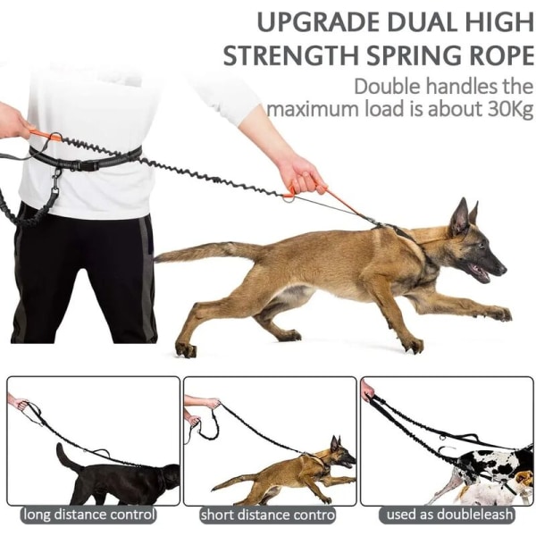 Elastisk hundejoggingsnor og hundesnor til jogging 150 cm x 2,5 cm