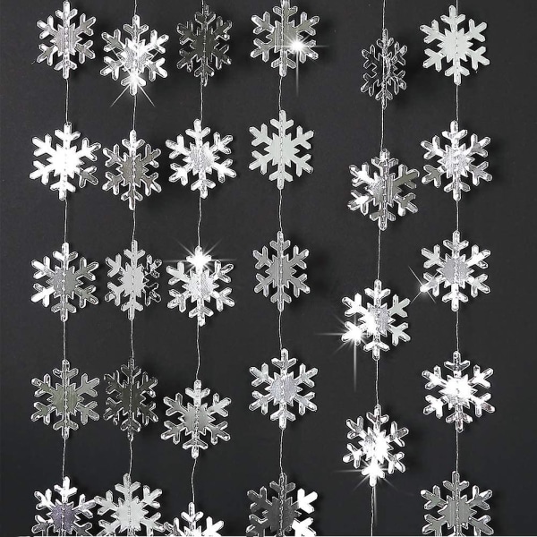 Silver Snowflake Garland - Vinterunderland Festdekoration, Julgranshängande Dekor, Streamer, Banner för Frozen Födelsedag, Semester, Nytt År, W