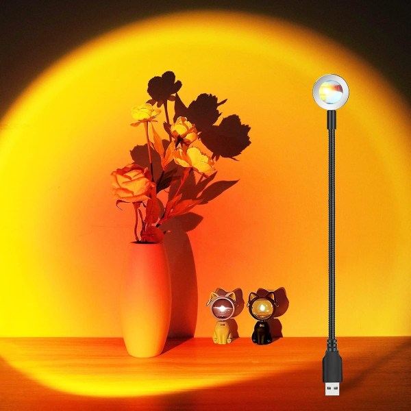 Auringonlaskun lamppu, punainen auringonlaskun projektiolamppu, 360 rotaatio USB auringonlaskun lamppu valokuvaukseen, juhliin, huoneen sisustamiseen