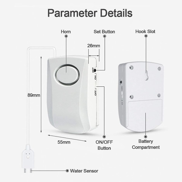 Vattendetektor, Wifi-vattenlarm, 130db Superhögt vattenläckagelarm, Wifi-vattensensor, Vattenläckagedetektor med Tuya/smart Life-app, Trådlös vattenläcka