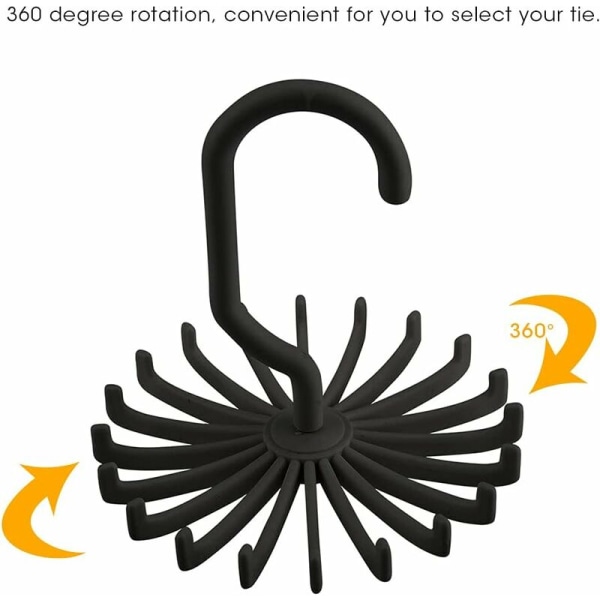 Slipsstativ, 360° drejeligt bindestativ med 20 skridtsnore til mænd, justerbar slipsorganisering (sort slipseclips (11 x 11 x 12 cm))