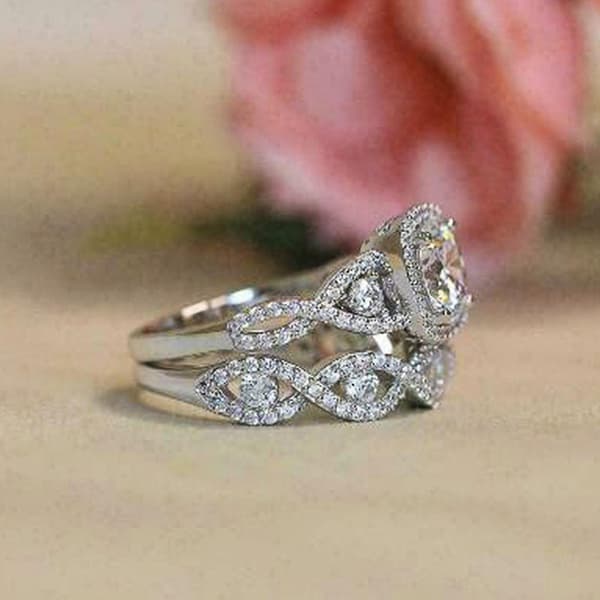 Hel diamant mikro-set par prinsessrund diamantset ring
