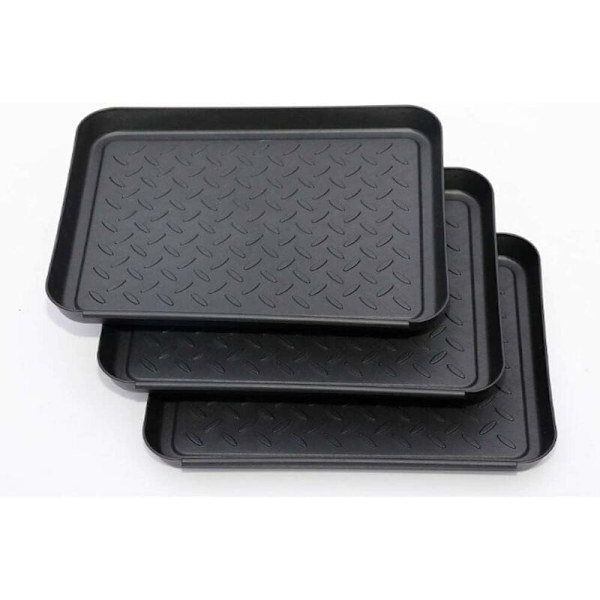 3-pack skohylla i plast, multifunktionell skohylla, droppbricka, upphöjd kant, stapelbar, 35 x 27 x 3 cm, svart droppbricka för blomkruka, skål, regnkläder