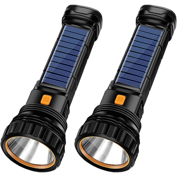 2 st Solar/uppladdningsbar multi 1000 lumen led ficklampa, med nödblixtljus och 1200 Mah batteri, power och USB -ch