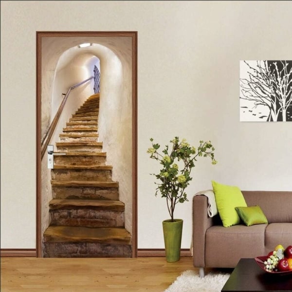 Dørklistermærker, 3D indvendig udsmykning af soveværelset Trompe l'oeil Vintage vægklistermærke, trapper Voksen børnebadeværelsesplakat 77 X 200 cm