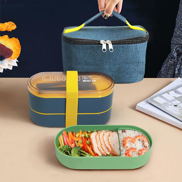 2-vånings Bento-lådor Behållare med bestick Självflyttbara fack Design Lunchlåda för resor Måltidsförberedelse-4（Röd）