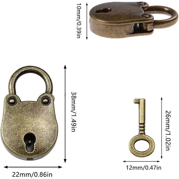 6 st minilås förvaringslåda hänglås med nyckel litet resväsklås med 12 st nycklar passar (bronsfärg)