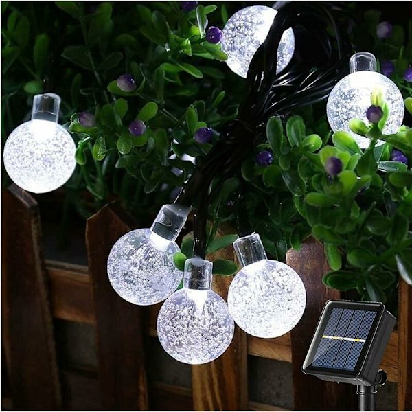 Garland-valot, 6,5 m 30 LED aurinkokäyttöiset keijut valot ulkona pallo aurinkovalot 8 tilaa vedenpitävä ulkokoristelu - viileä valkoinen