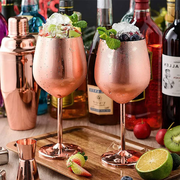 2-delad rostfritt stål vinglas vinglas 550ml krossäkra vinglas/vinglas rosa guld