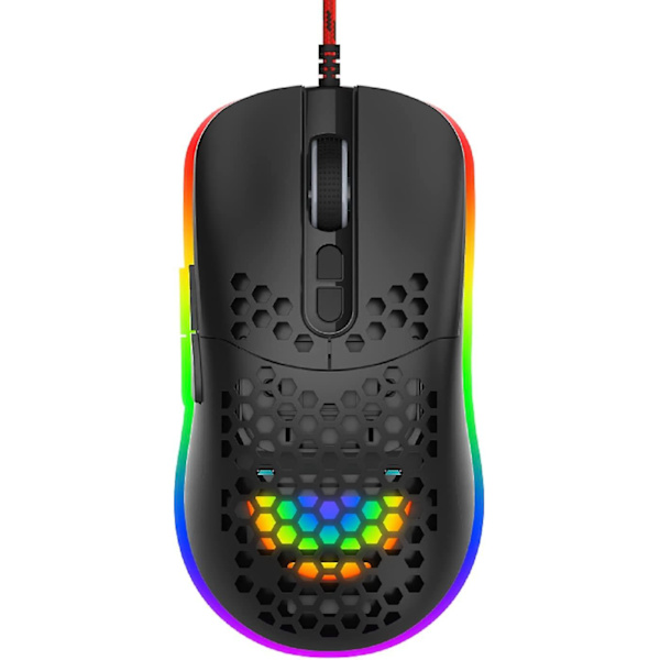 Trådbunden RGB-spelmus, Ultralätt, Bikakeskal, RGB-LED Lätt Glidande PTFE-fötter, Hyperflex USB-kabel, 800 till 8000 DPI för Windows