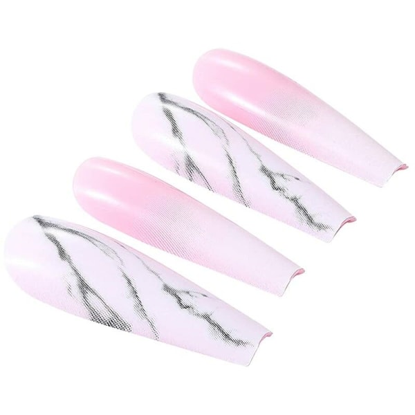 Lange falske negle marmormønster falske negle Tryk på negle Akrylstift på negle Pakke med 24 til kvinder og piger