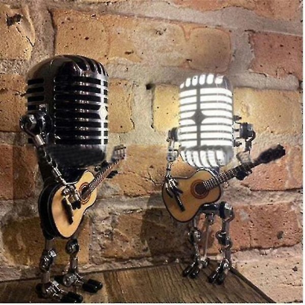 USB retro stil mikrofon robot lampa håller gitarr med ljus vintage heminredning