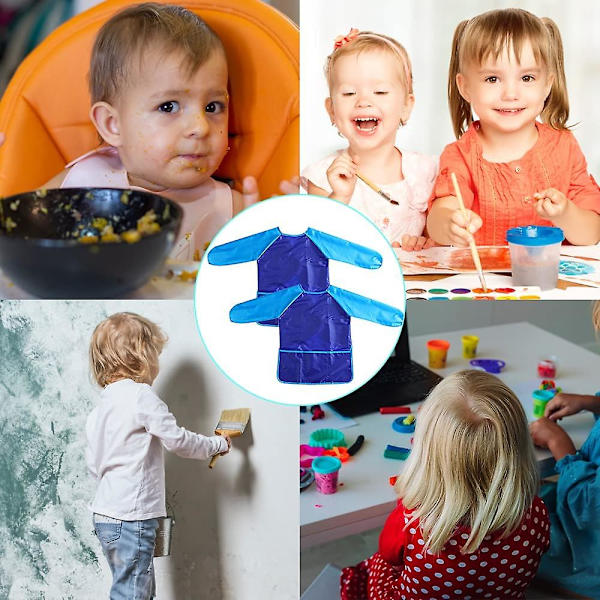 2 delar målarförkläde för barn, konstförkläde för barn 8-10 år vattentätt med ärmar och 3 fickor, blå