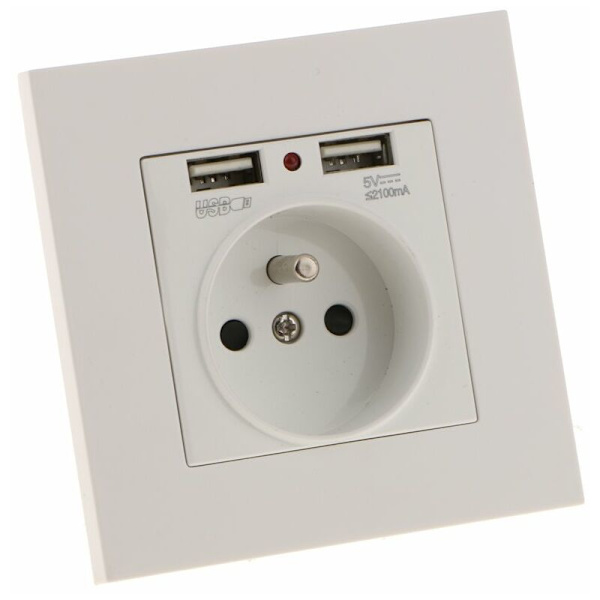 Vägguttag, Väggmonterat Eluttag med Dubbla USB 5V/2100mA, Infälld Uttag med 2 USB-portar Praktiskt och Smidigt