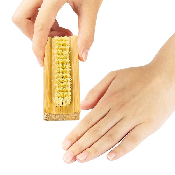 Dubbelsidig nagelborste av bambu, stark naturlig trä sisal skrubbborste 2 stycken