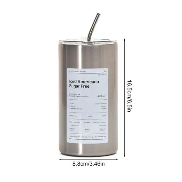 600 ml kaffemugg med sugrör, rostfria muggar, rostfria iskaffemuggar för kontor, hem (silver)