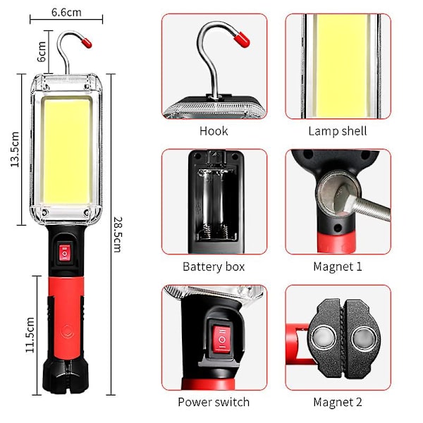 2 st uppladdningsbara led arbetslampor Magnetisk arbetslampa 1500lm Superbright Mechanic Light för arbetsplatsbelysning, nöd- och reparationsverkstad