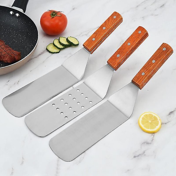Stekspade i trä med grillspatel, 1 st, silver