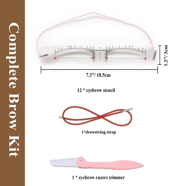 Ögonbrynsmall Kit, 12 st återanvändbara ögonbrynsmallar med 1 rem och 1 ögonbrynsraka
