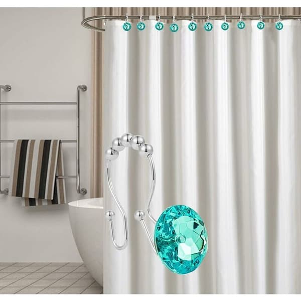 Duschdraperikrok Triomphe Rostfritt Stål Duschdraperikrok Ring Kristall Strass Dekorativ Duschring (Blå) 12 st