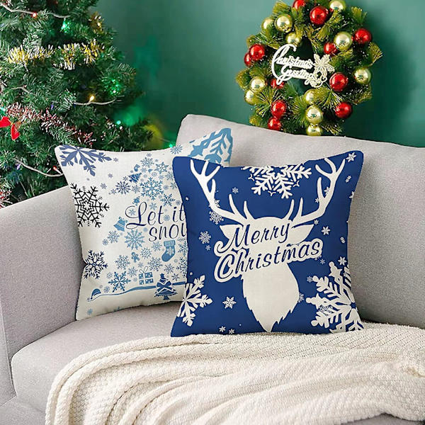 4x Christmas Blue Snowflake Örngott till jul