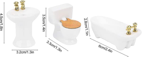 3-delad 1:24 dockhusbadrumsmöbelset, simulerad keramisk toalett handfat set (vit)