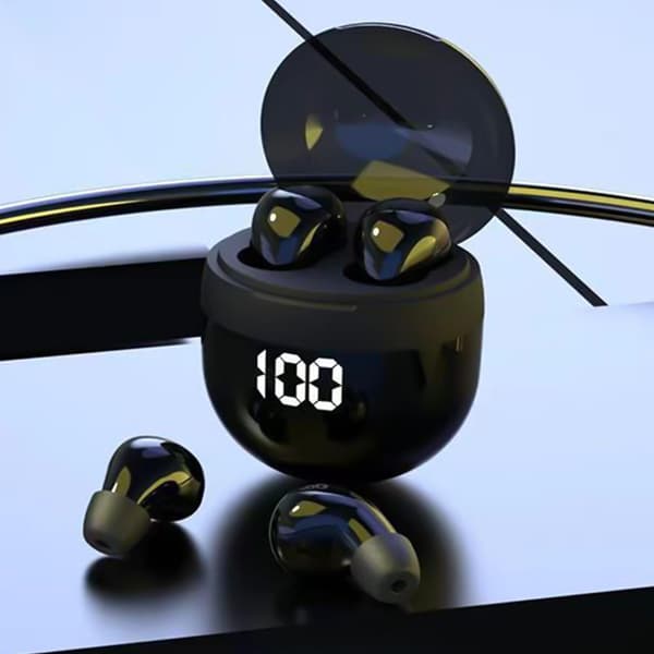 Mini Bluetooth-headset med digital display, brusreducerande musik, sömn-headset, in-ear Bluetooth-headset, svart