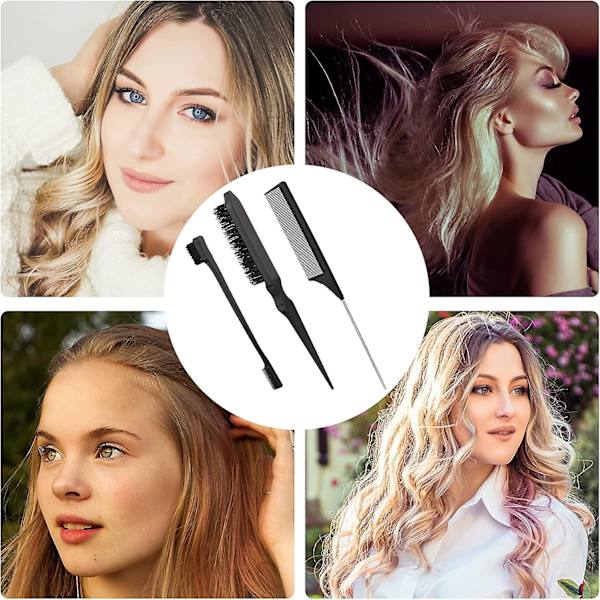 3 stycken fluffig borste + råttsvanskam + dubbelsidig sidoborste (svart)