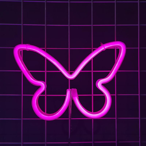 Neonskylt för rosa rumsdekor Estetisk fjäril ledskylt för sovrumsvägg Dorm skrivbord Neonljus för preppy rum USB/batteridriven
