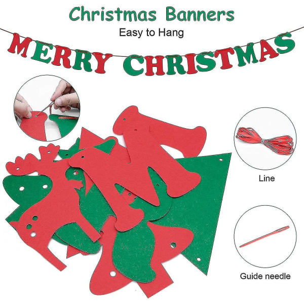 Jul Banner Flaggor Set Hängande Bunting Girlang Vimpel Juldekorationer God Jul Brev Xmas Träd Älg Triangel För Hem Sovrum Butik M