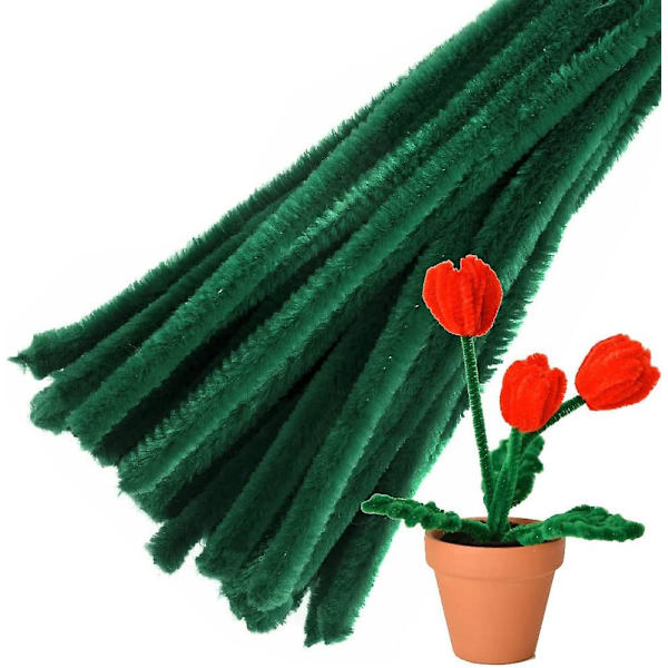 100 stk. Grønne Piberensere Chenille Stænger Til DIY Håndværk, Kunst, Bryllup, Hjem, Fest, Ferie Dekoration 6 Mm X 12 Tommer