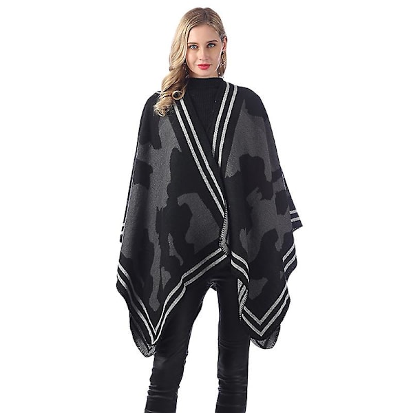 Kvinnors vinter utomhus varm cardigan kappa sjal filt (typ b)