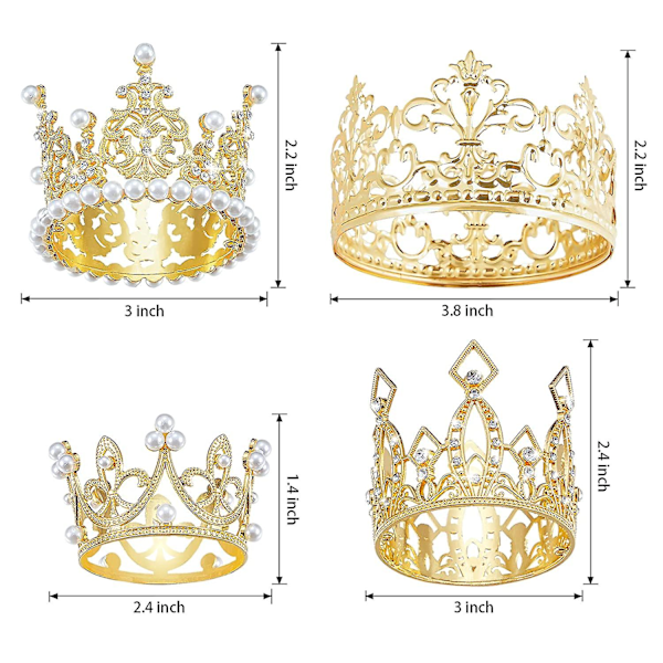 4 stk. Krone Kage Topper Fødselsdag Mini Krone Krone Kage Topper Krystal Perle Tiara Vintage Bryllup Kage Krone Topper Til Fødselsdagsfest Bryllup Kage