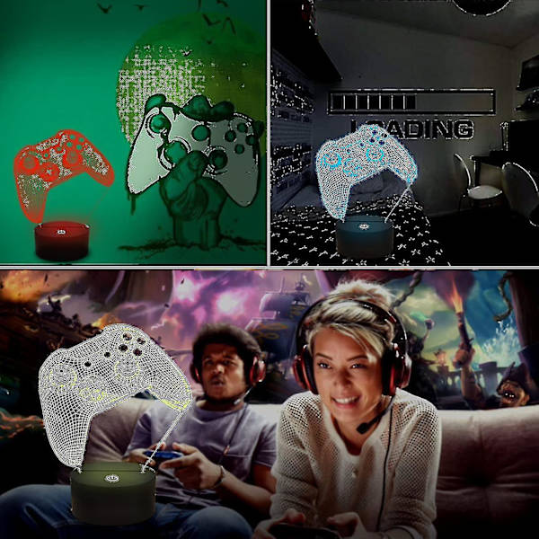 3D-spelkontroll nattlampa, spelkonsol fantomljus med fjärrkontroll + touch 16 färger blink ändring + timer skrivbordslampa bästa semester födelsedagspresent för