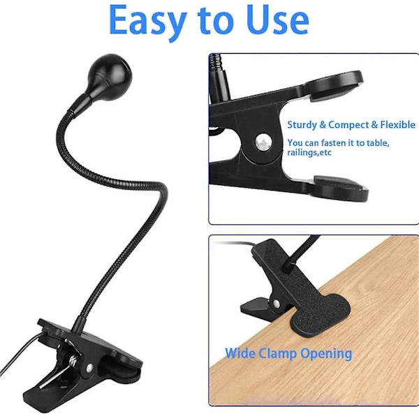 3w UV LED Skrivebordslampe, fleksibel svanehals og klemme Mini Skrivebordslampe med kontakt, bærbar limhærdende lampe til mobilreparation - 2 pak (sort)