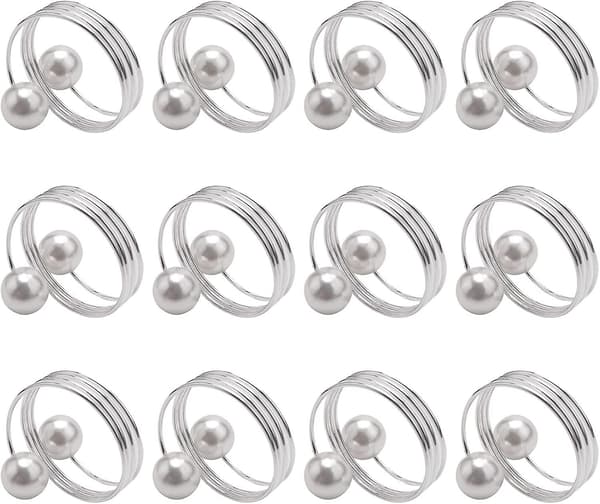 12-pack pärlservettringar Bröllop Hotell Tillbehör Bordsdekoration, Silver